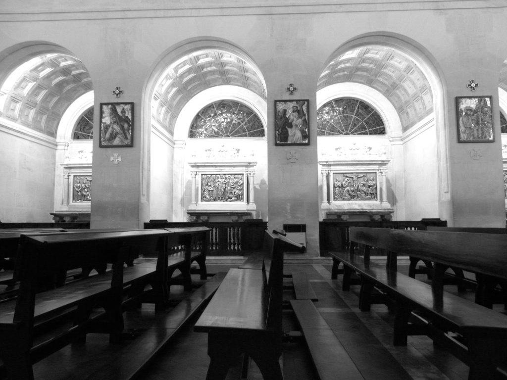 fanlight windows in a white washed church